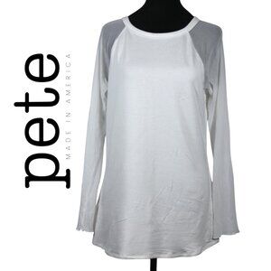 pete Made in America White Long Sleeve T-Shirt with Sheer Sleeves Size XL